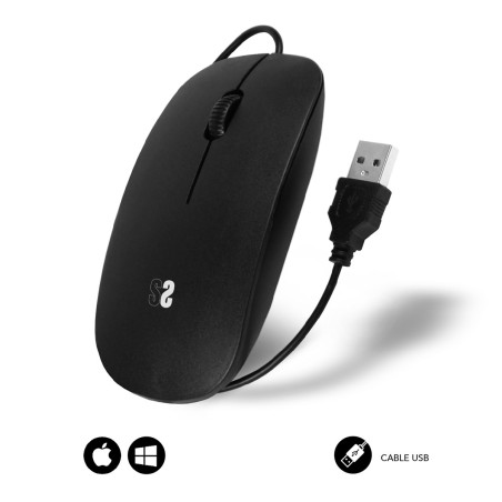 RATÓN SUBBLIM WIRED FLAT USB NEGRO