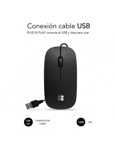 RATÓN SUBBLIM WIRED FLAT USB NEGRO