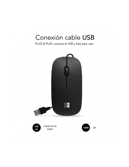 RATÓN SUBBLIM WIRED FLAT USB NEGRO