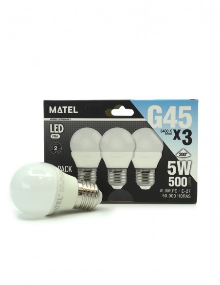 Bombilla led esferica 3 uds. E27 5w neutra