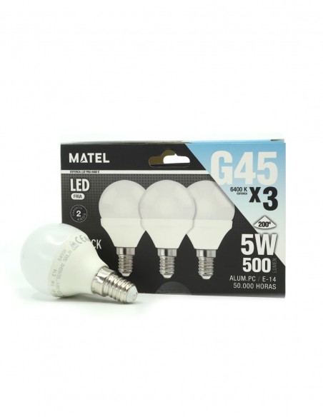 Bombilla led esferica 3 uds. E27 5W cálida